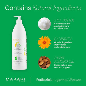 Makari Baby Bath Wash Cleansing Milk 1000 Ml - Gentle 2-In-1 Body Wash And Dry Skin Lotion For Babies - Infused With Sweet Almon
