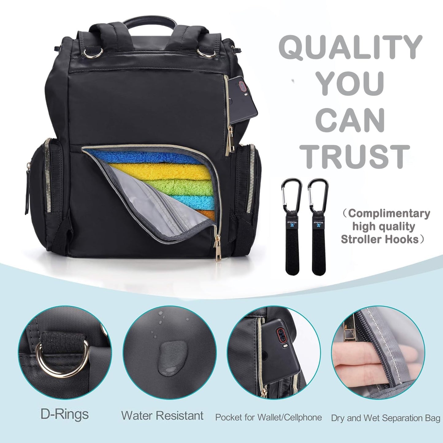 Hafmall Diaper Backpack Diaper Bag With Stroller Hooks, Paaleras Para Bebe, Diaper Backpack For Mom