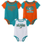 Outerstuff Nfl Newborn Baby And Infant Short Sleeve Bodysuit Variety 3-Pack - Miami Dolphins, 18M