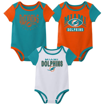 Outerstuff Nfl Newborn Baby And Infant Short Sleeve Bodysuit Variety 3-Pack - Miami Dolphins, 18M