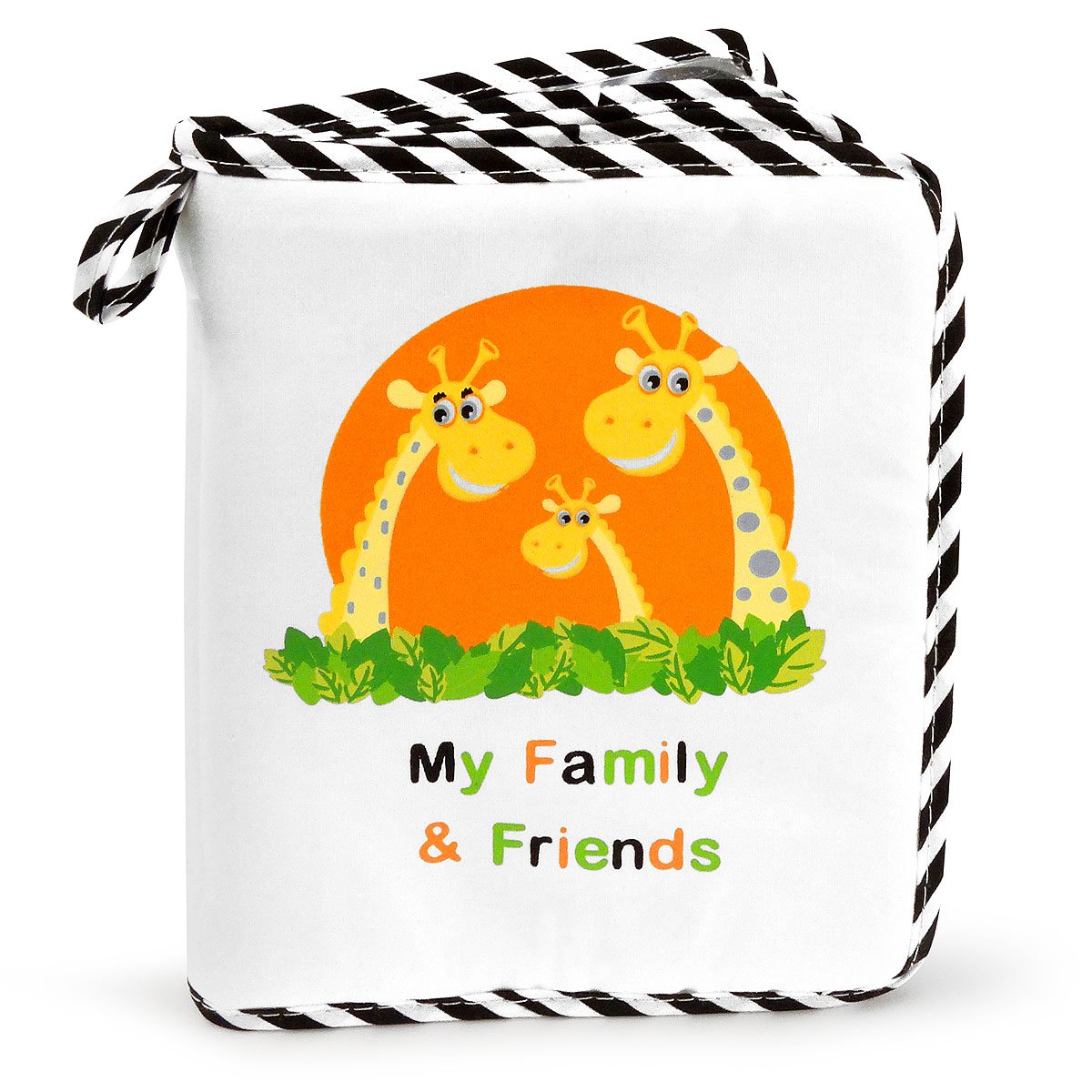 My First Photo Album For Baby With Adorable Giraffe Family, Soft Fabric Cover, Holds 15 Photos, Wipeable Pages, Baby Safe Mirror