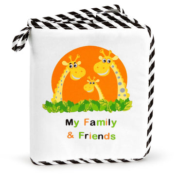 My First Photo Album For Baby With Adorable Giraffe Family, Soft Fabric Cover, Holds 15 Photos, Wipeable Pages, Baby Safe Mirror