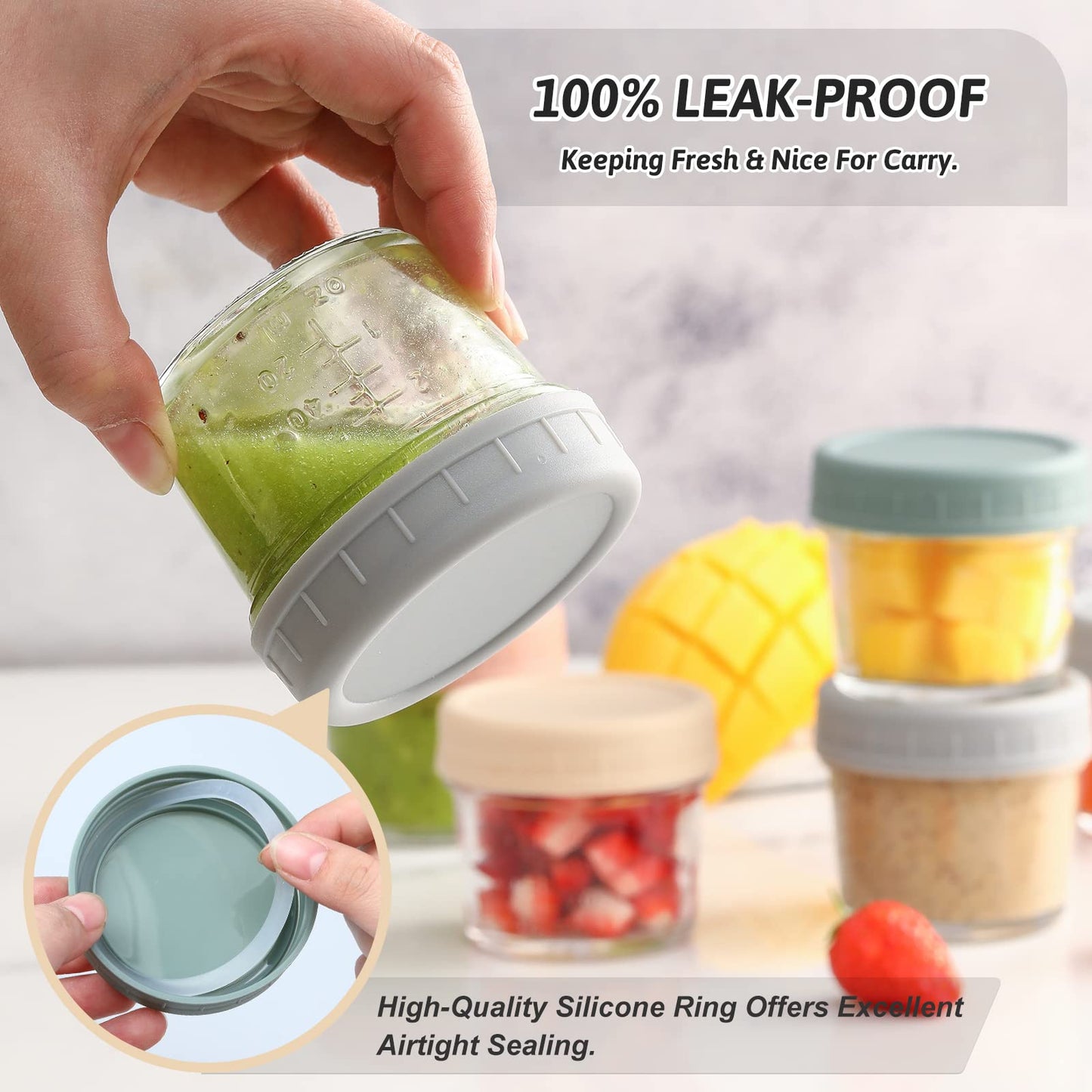 Vitever 16 Pack Glass Baby Food Storage Containers, 4 Oz Baby Food Jars With Plastic Lids, Small Baby Food Maker, Reusable Infan