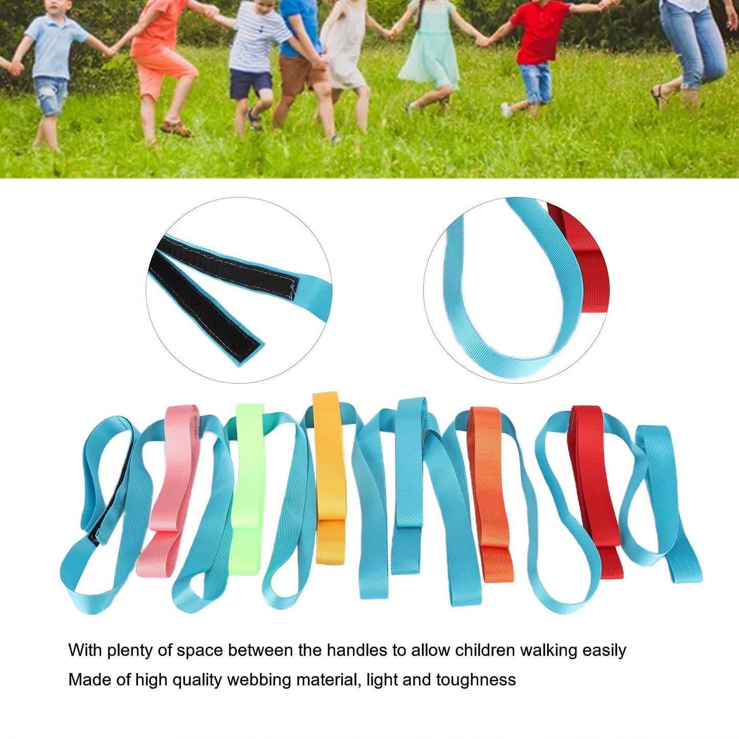 Joyzan Safety Walking Rope, Toddler Outdoor Walk Line Colorful Handles 12 Children 2 Teacher Short Detachable Transition Wrist L