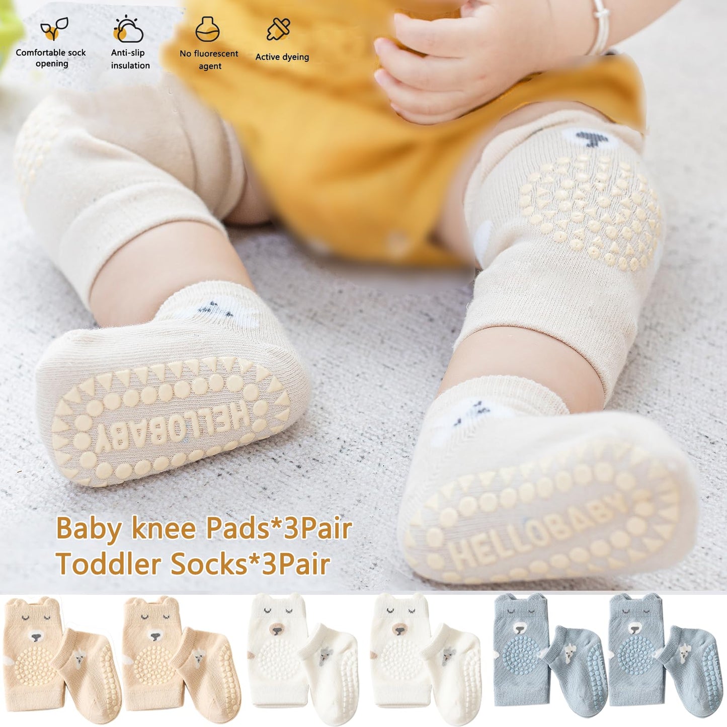 Isanpan Unisex Baby Crawling Anti-Slip Knee Pads And Socks,Save Baby Knee And Ankle (Color A, 12-24 Months)