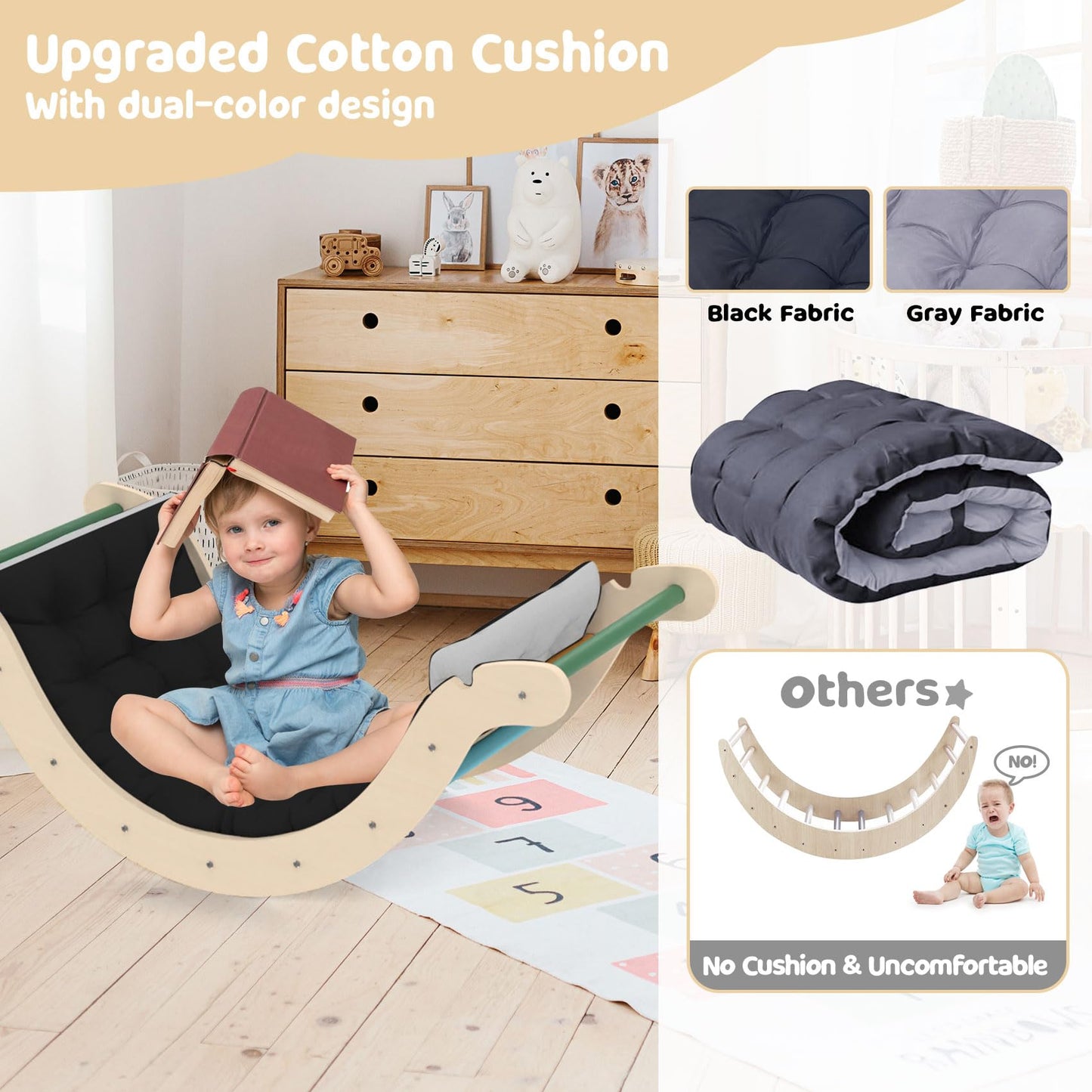 Bierum 8 In 1 Montessori Pikler Triangle Set With Soft Cushion, Foldable Toddler Climbing Toys With Ramp For Sliding Or Climbing
