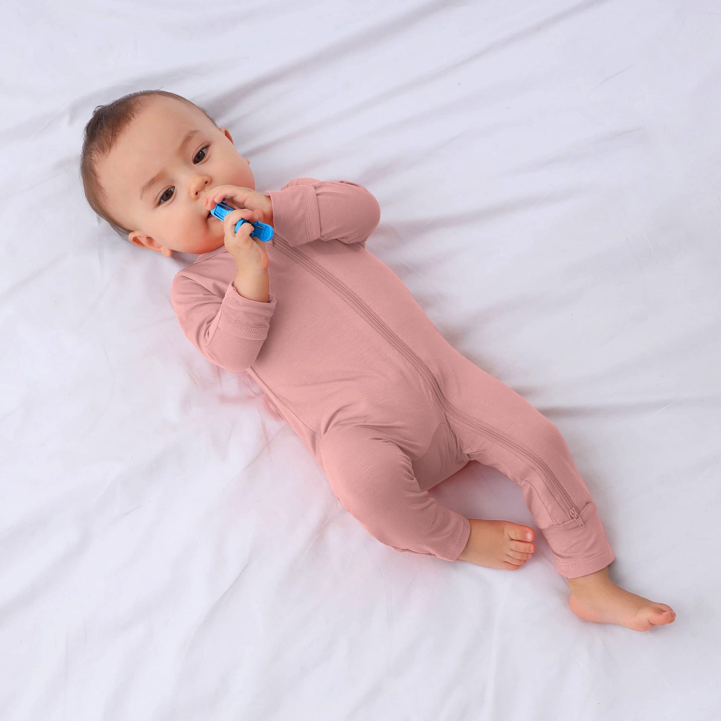 Guisby Baby Girls Romper, One Piece Long Sleeve 2 Way Zipper Sleepers Newborn Peach