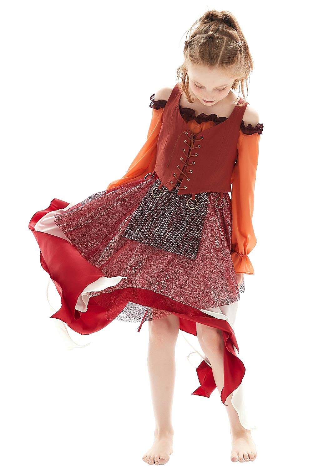 Taeyue Kids Mary Sanderson Costume Sister Halloween Cosplay Orange Witch Dress Outfit For Girls,Medium