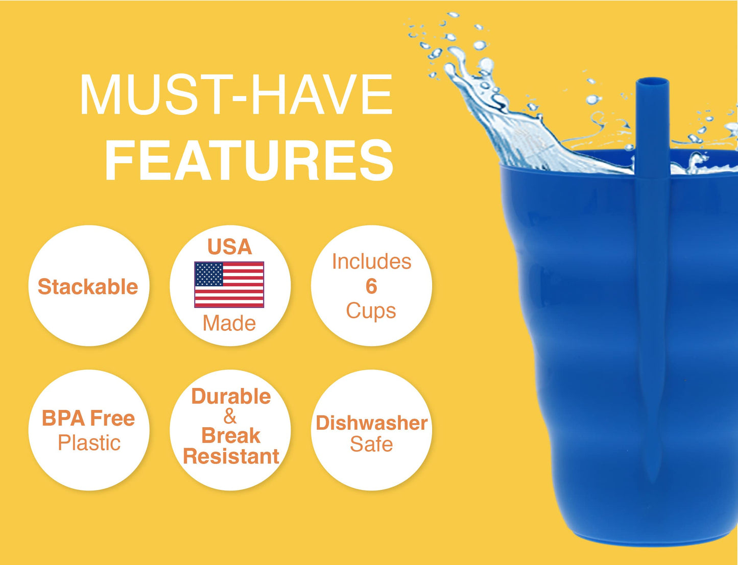 Arrow Home Products Sip A Cup With Built In Straw, 10Oz, 6Pk - Bpa-Free Straw Cups For Kids Great For Everyday Use - Made In The