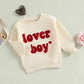 Ktwharnu Infant Toddler Baby Boy Valentines Day Outfit Heart Embroidery Sweatshirt Crewneck Long Sleeve Shirts Top Pullovers (A-