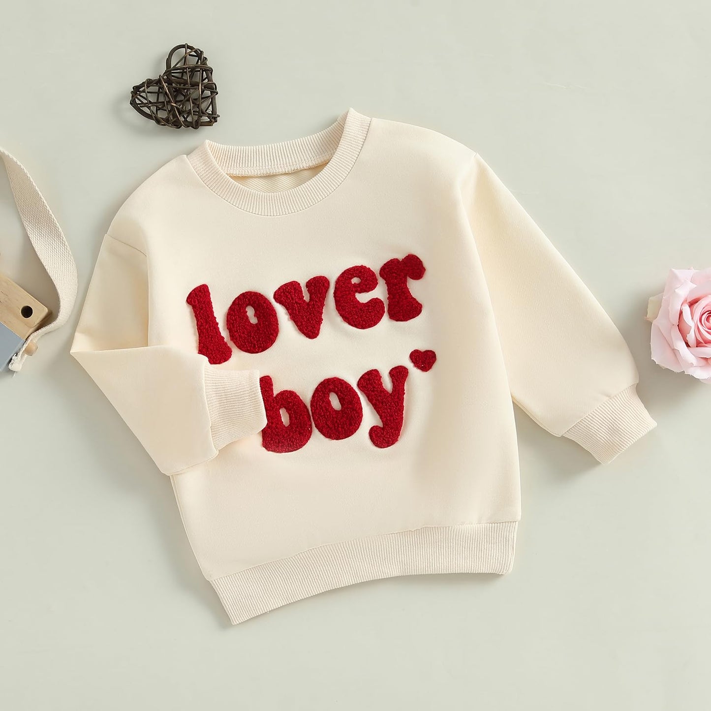 Lesimsam Toddler Baby Boy Girl Valentines Day Outfit Embroidery Sweatshirt Crewneck Long Sleeve Pullover Shirts Top (Lover Boy-B