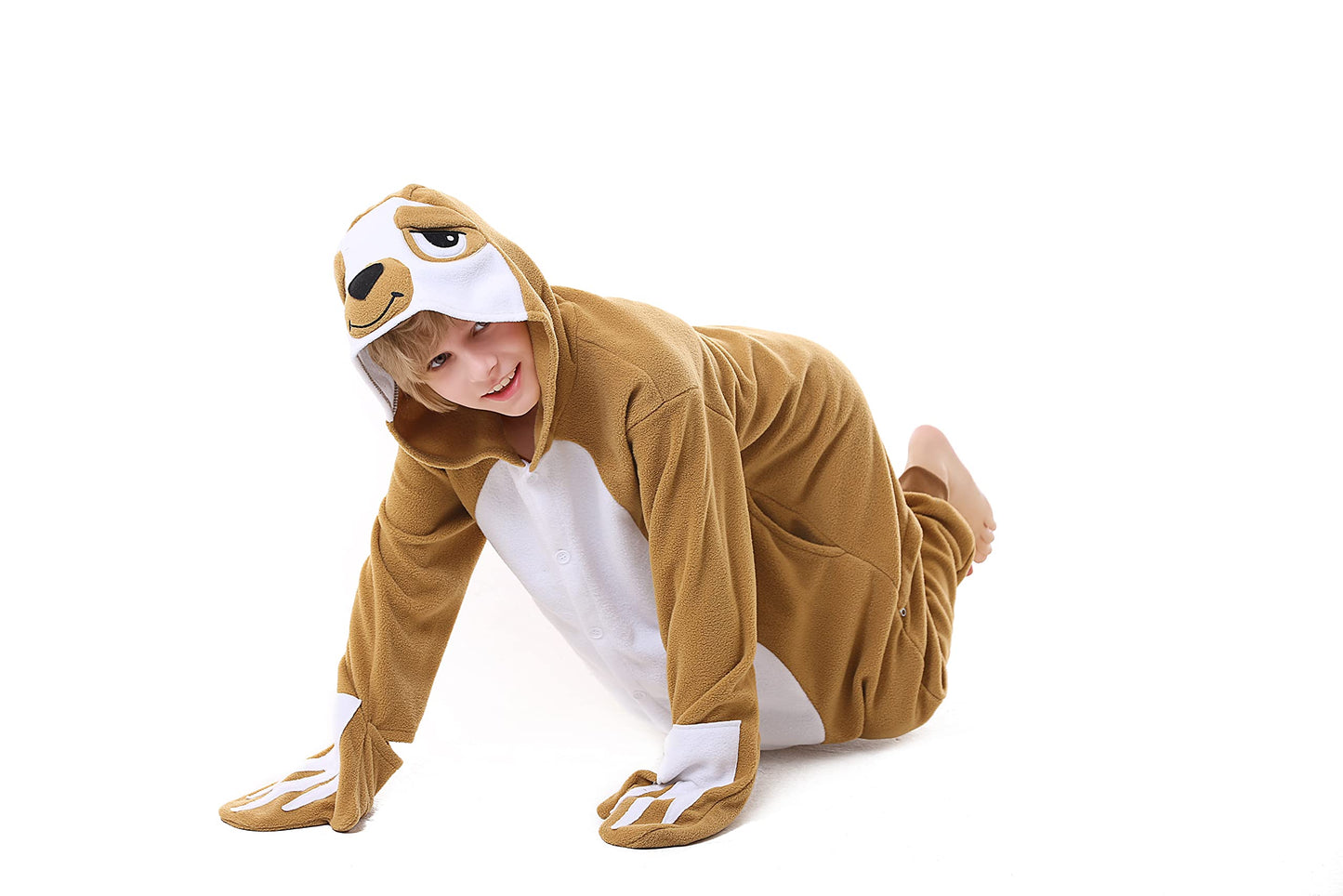 Canasour Sloth Onesie Kids Halloween Cosplay Costume Girls One Piece Pjs Anime Unisex Hoodie Pajamas Brown For 5T Boys Party Pyj