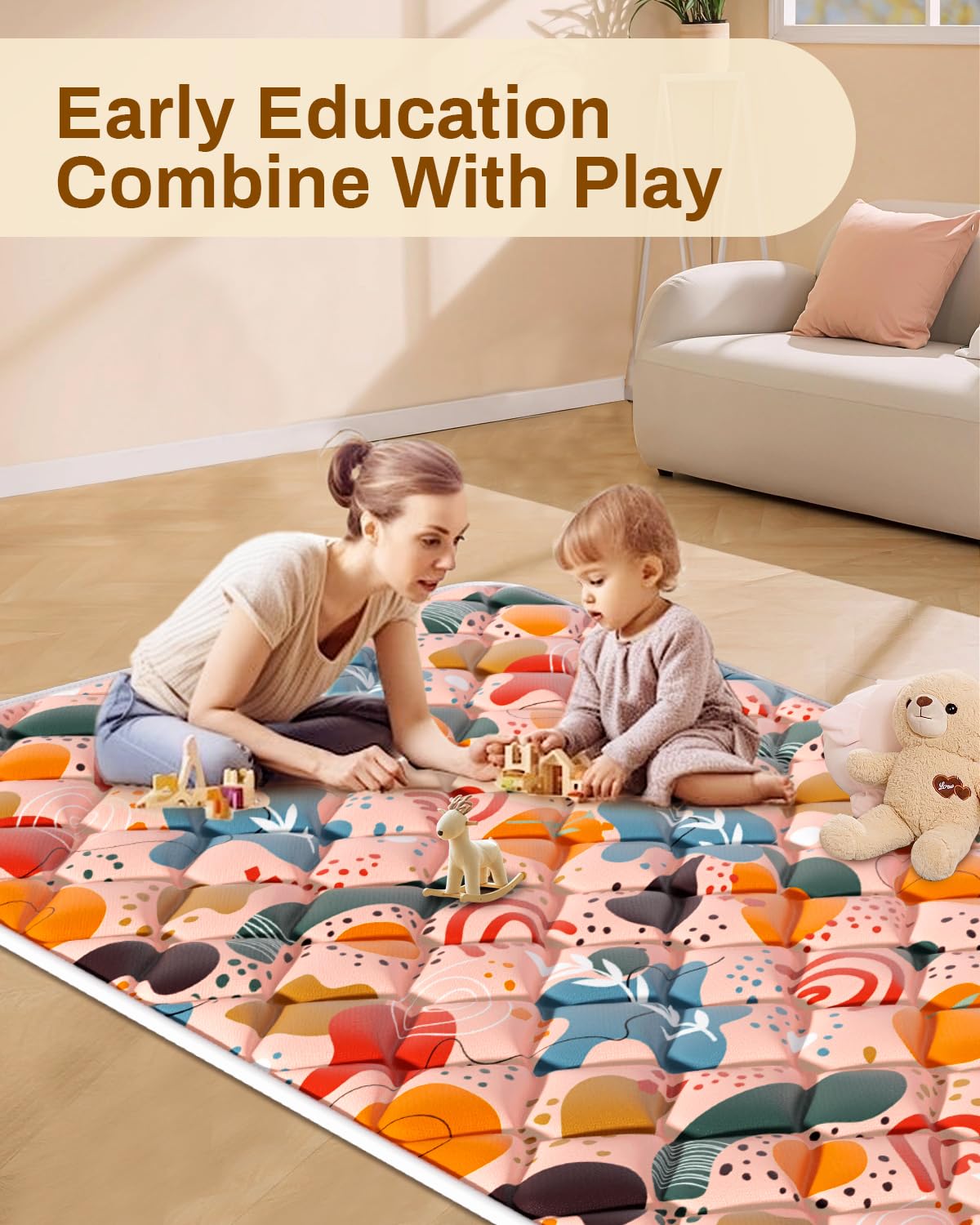 Jaobeem Baby Play Mats For Floor, Foldable 74X50 Playpen Mat, Thicken Cushioning Padding Playmate For Baby And Toddlers Infants,