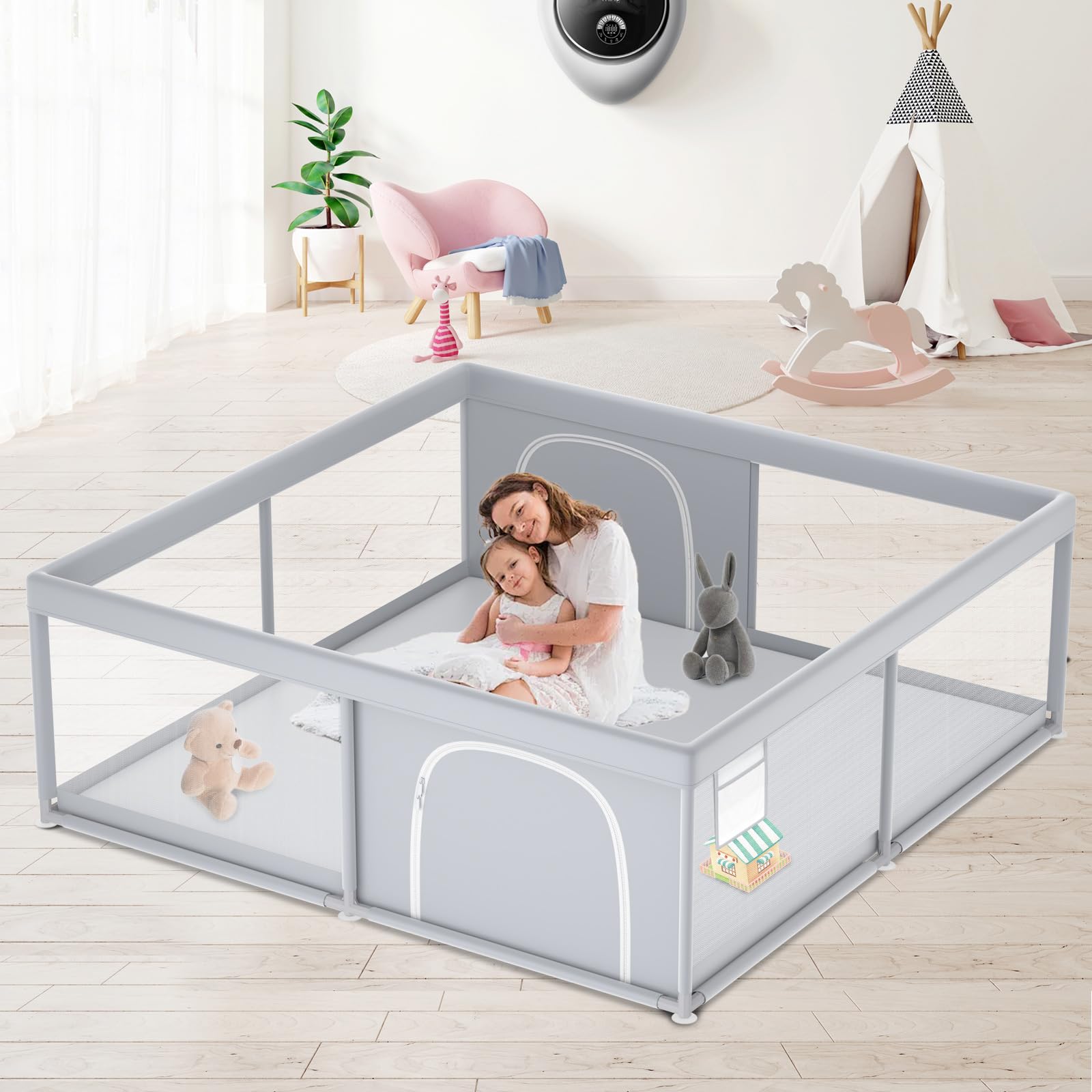 XVISHX Baby Playpen, 79x79 Extra Large Playpen for Babies and Toddlers, Baby Fence Play Pen for Indoor & Outdoor, with Soft 