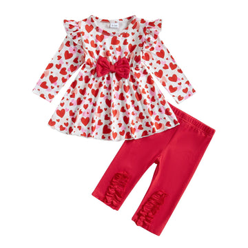 Frietlebird Toddler Girl Valentines Day Outfit Heart Print Long Sleeve Shirt Tops Pants Valentines Day Toddler Girl Outfit (A-Re