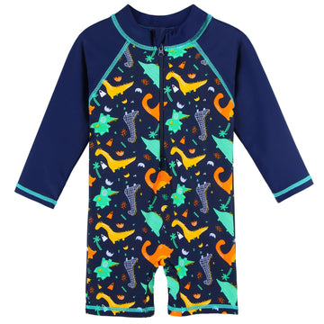 Huaaniue Baby/Toddler Boy Swimsuit Rashguard Swimwear Long Sleeve One-Piece Navy 0-6 Months