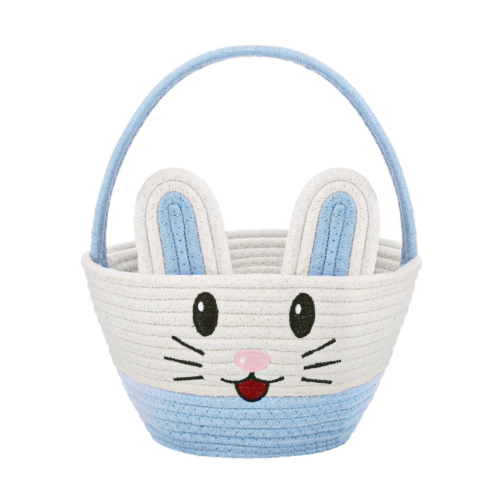 Personalized Easter Baskets For Kids Blue Woven Easter Bunny Basket With Rabbit Ears For Boys Baby Eggs Hunt Basket Stuffers 9.8