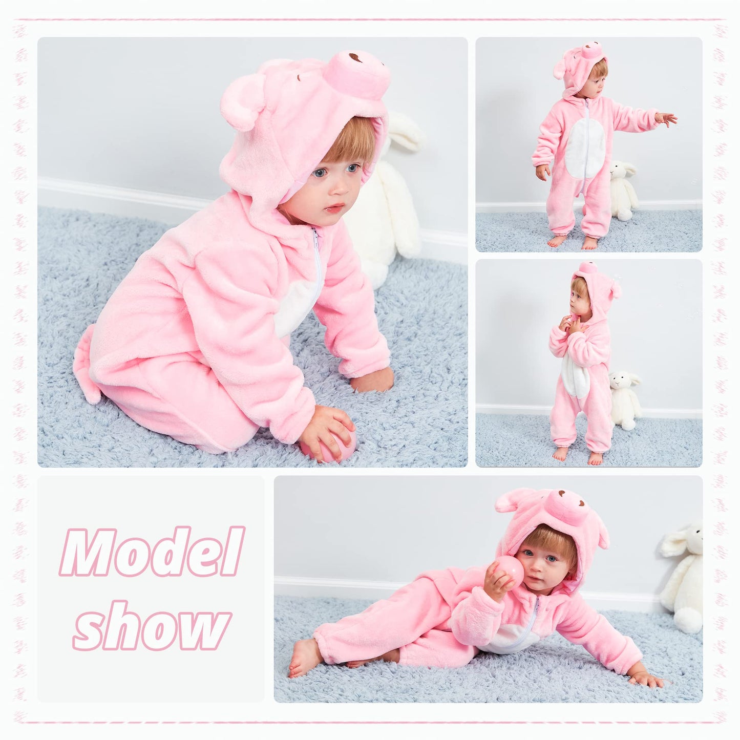 Michley Baby Romper Winter Flannel Newborn Infant Jumpsuit Outfit Animal Cosplay Halloween Costume, Pink Pig, 30-36Months, Size