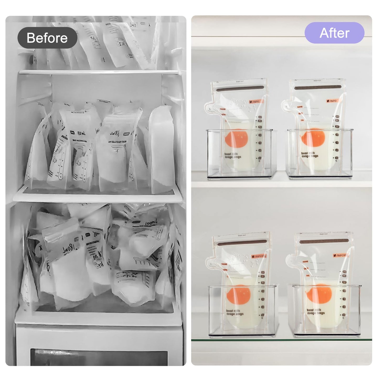 Hudgan 4 Pcs Breastmilk Storage Container Set, Space-Efficient For Breast Milk Storage In Fridge Freezer, Fits The Lansinoh And