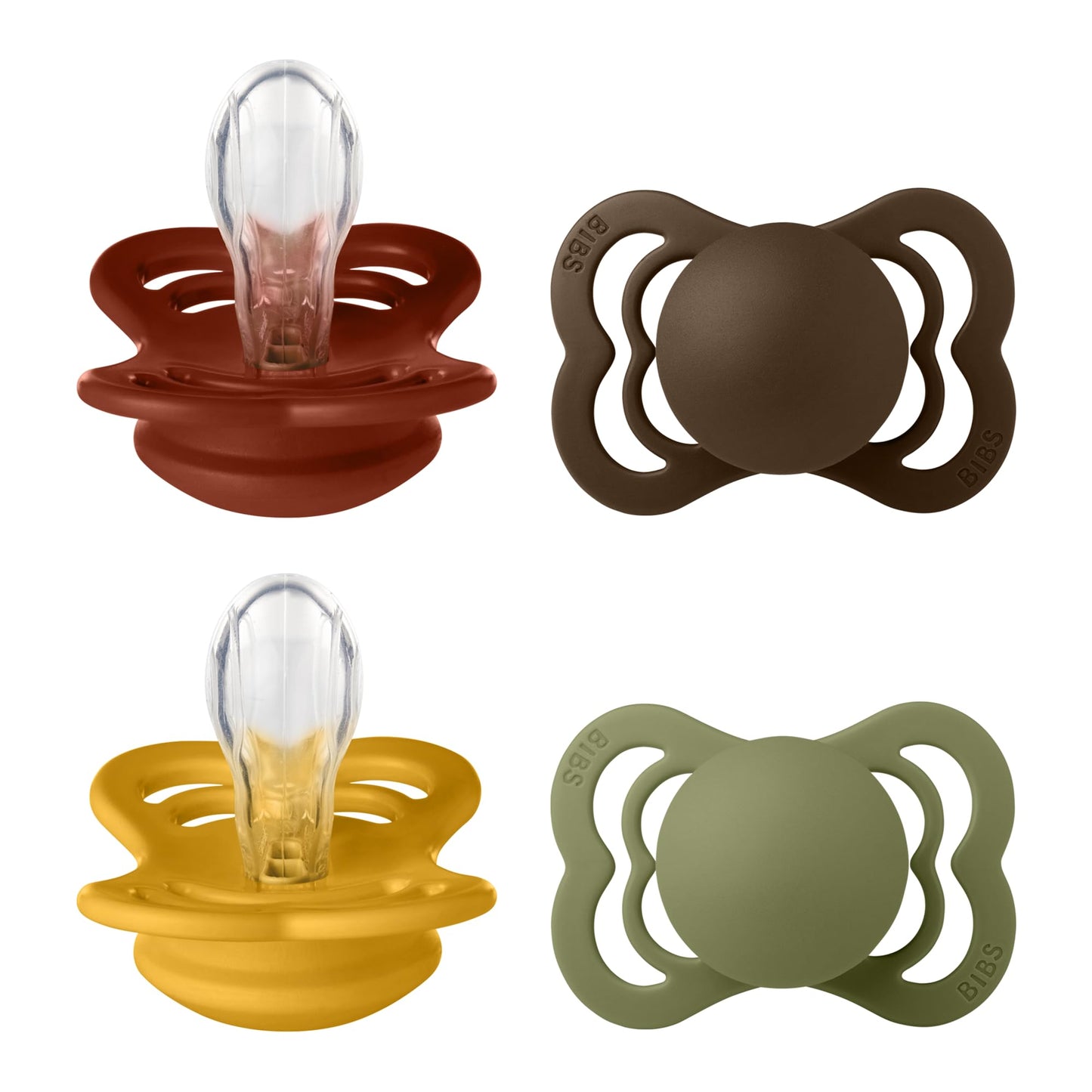 Bibs Supreme Pacifier 4-Pack, Bpa Free Dummy Pacifier, Symmetrical Nipple. Silicone, Made In Denmark, Size 1 (0-6 Months), Mocha