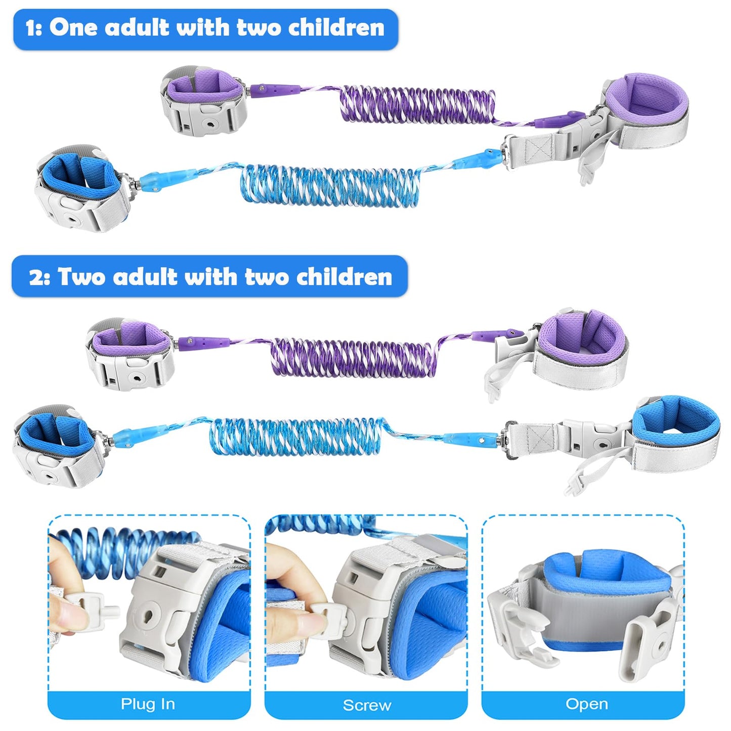 Accmor Toddler Leash With Key Lock, 2 In 1 Upgraded Anti Lost Wrist Link, 2 Packs Reflective Baby Leash With 360 Degree Rotating