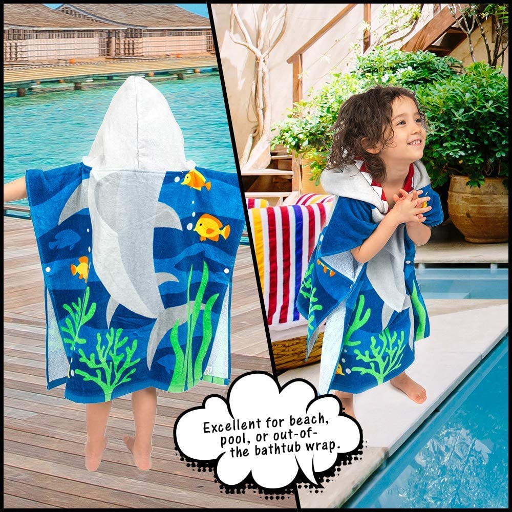 Florica Toddler Hooded Beach Towel Coverup Cape Kids 100% Cotton Soft Quick Dry Absorbent Use For Swim Pool Bath Poncho Towels F