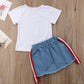 Toddler Baby Girls Smell The Rose T Shirttops + Denim Skirts Clothing Outfit Set (5-6Years, White)