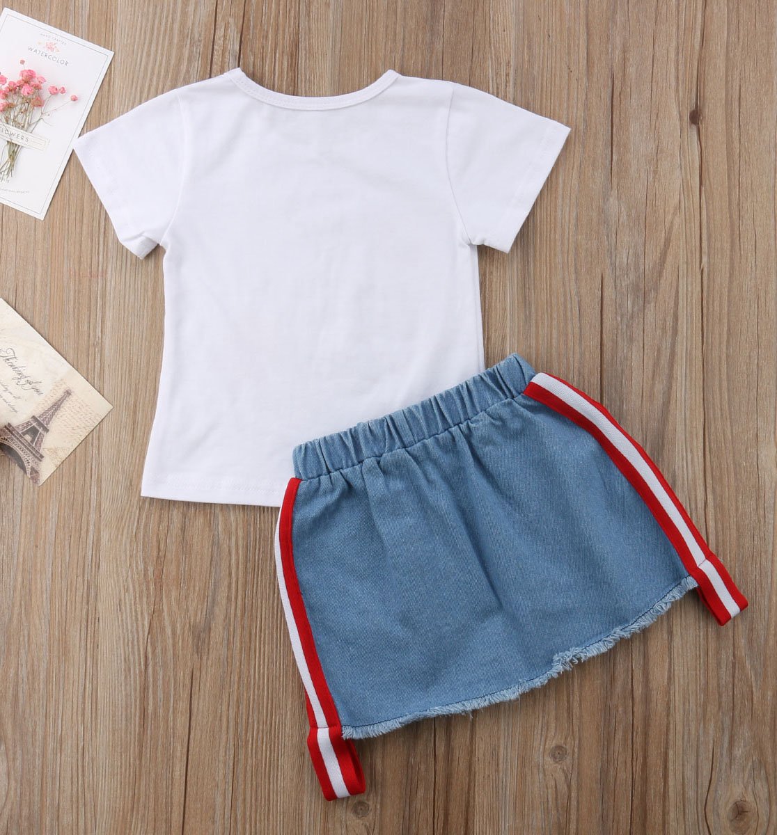 Toddler Baby Girls Smell The Rose T Shirttops + Denim Skirts Clothing Outfit Set (5-6Years, White)