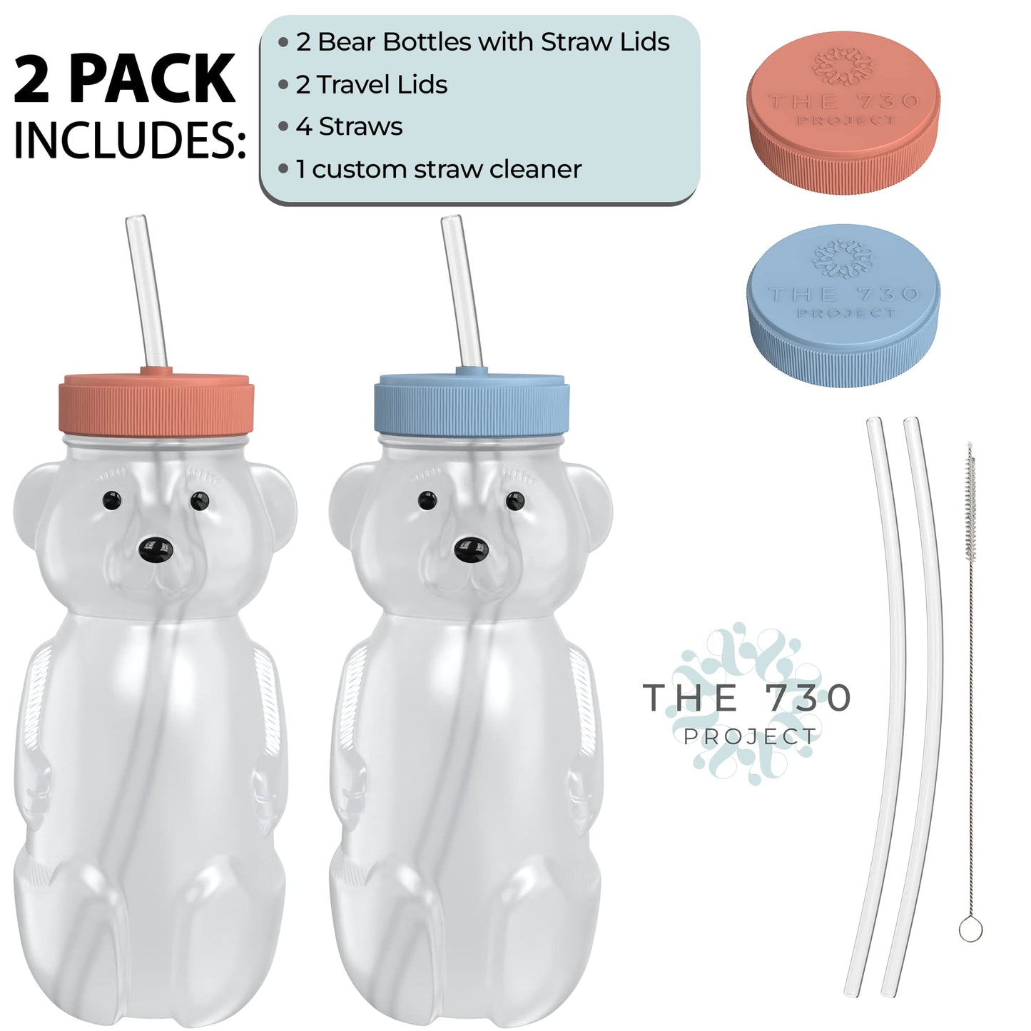 Honey Bear Straw Cup 2-Pack With Travel Lid; 8Oz Straw Bear Cup For Babies, Improved Lid Design; Honeybear Baby Cup Straw; Honey