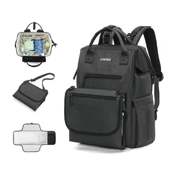 unelmoi Diaper Bag Backpack for Extended Trips, Detachable Changing Pad, Large Opening Multifunctional (Black)