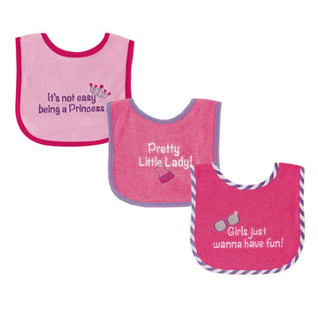 Luvable Friends Unisex Baby Cotton Terry Drooler Bibs With Peva Back, Pretty, One Size