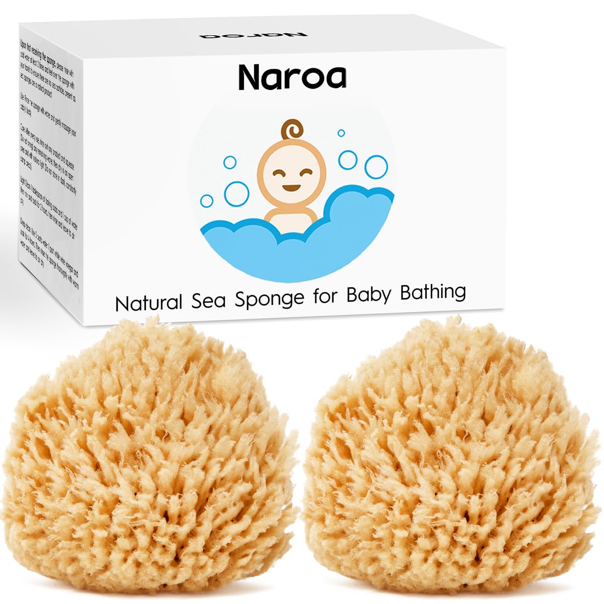 Naroa Natural Baby Bath Sponge In Gift Box | Premium Soft Wool Sea Sponge For Babies | Newborn Bath Time Essentials | Sustainabl