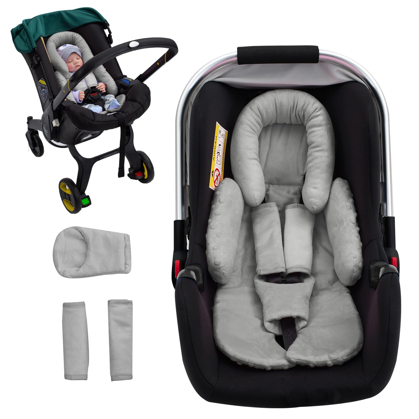 Baby Car Seat Head Support for Doona Stroller, Thickened Infant Carseat Head Support with 3 Strap Covers, Reversible Car Seat In