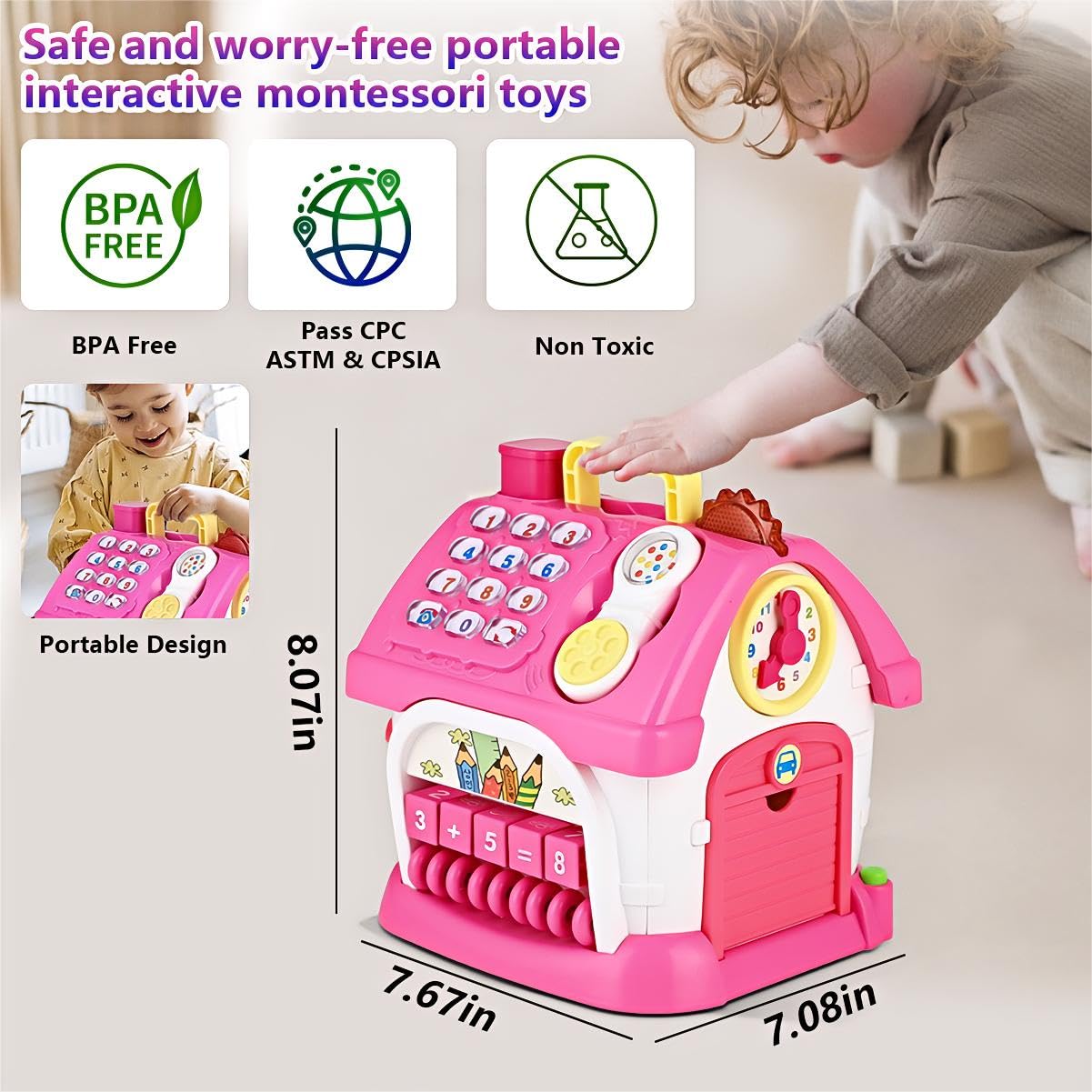 OKREVIEW Toys for 1+ Year Old Girls - Montessori Musical Toys for Toddlers Age 1-2, 8-in-1 Multi-Functional House Toys with Soun