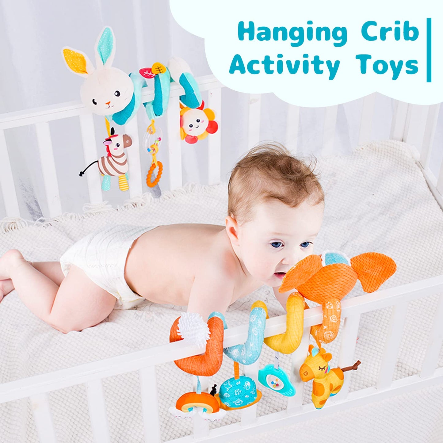 Koty Car Seat Toys, Infant Spiral Plush Toys, Baby Stroller Toys Hanging Crib Activity Toy for CarSeat Crib Bed Stroller, Rabbit