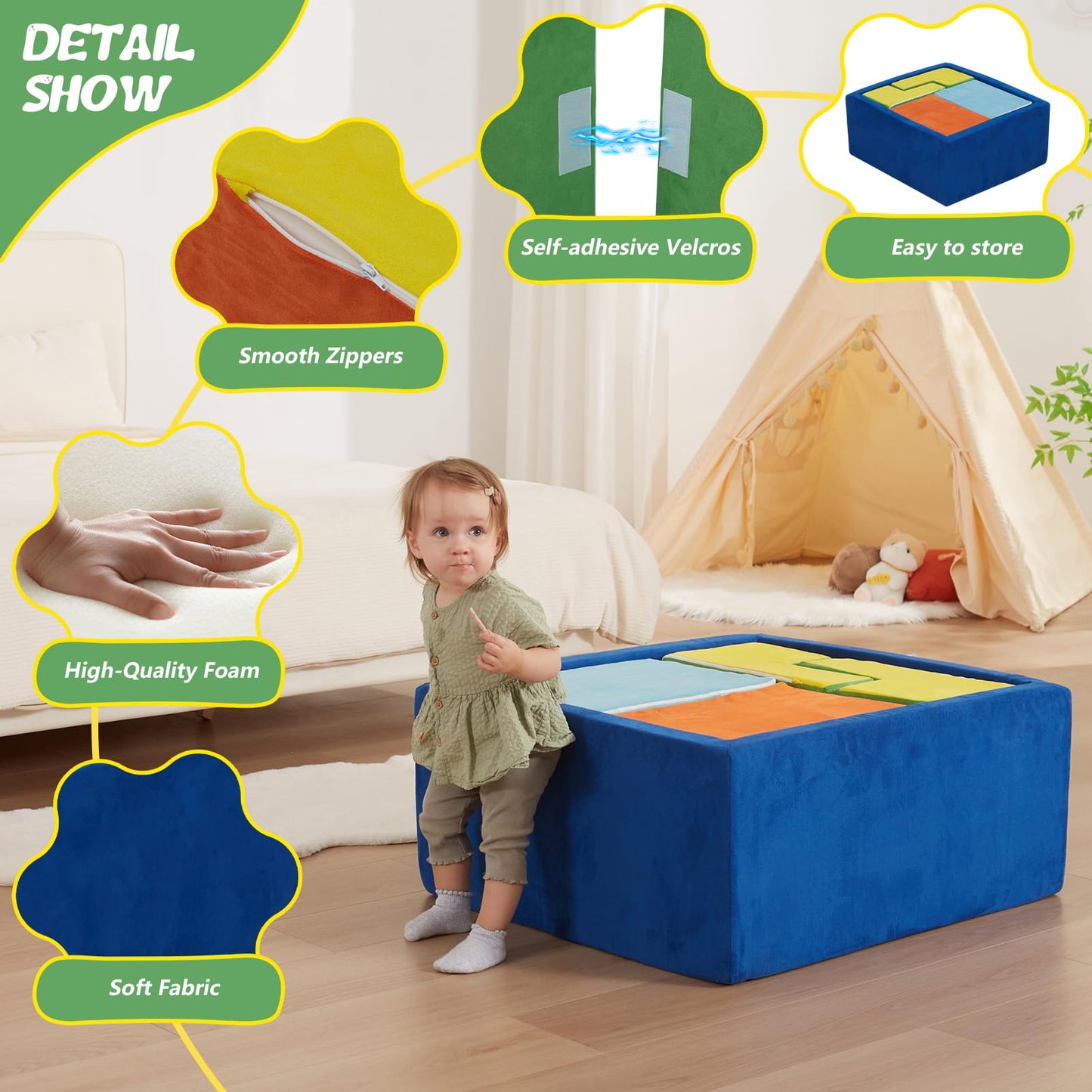 Moozhealth 6 Pieces Foam Climbing Blocks With Ball Pit,Kids Soft Play Climbing For Toddlers,Baby Climbing Toys Indoor,Modular Wa