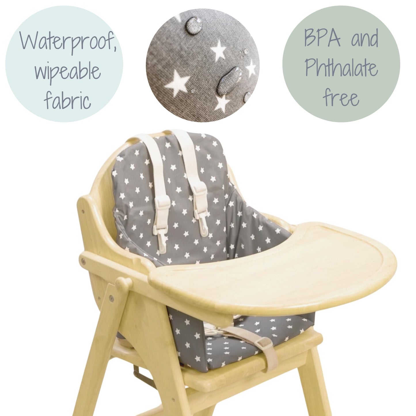Messy Me High Chair Cushion For Wooden High Chairs - Easy To Fit Seat Pad - Fully Wipe Clean Baby Cushion Cover To Keep Baby Com