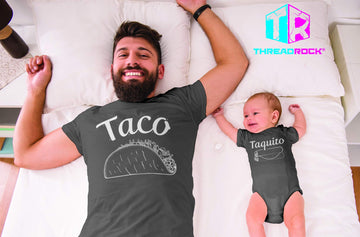 Threadrock Taco & Taquito Infant Bodysuit & Men 'S T-Shirt Matching Set (Baby: 12M, Charcoal|Men 'S: L, Charcoal)