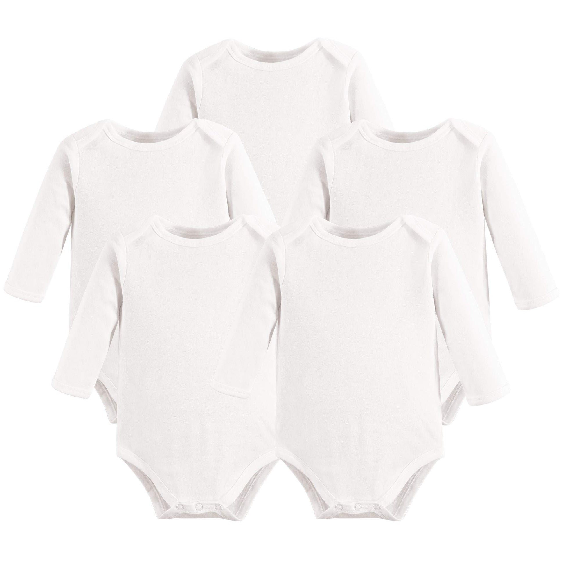 Touched By Nature Baby Organic Cotton Long-Sleeve Bodysuits, White Long-Sleeve, 0-3 Months