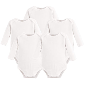 Touched By Nature Baby Organic Cotton Long-Sleeve Bodysuits, White Long-Sleeve, 0-3 Months