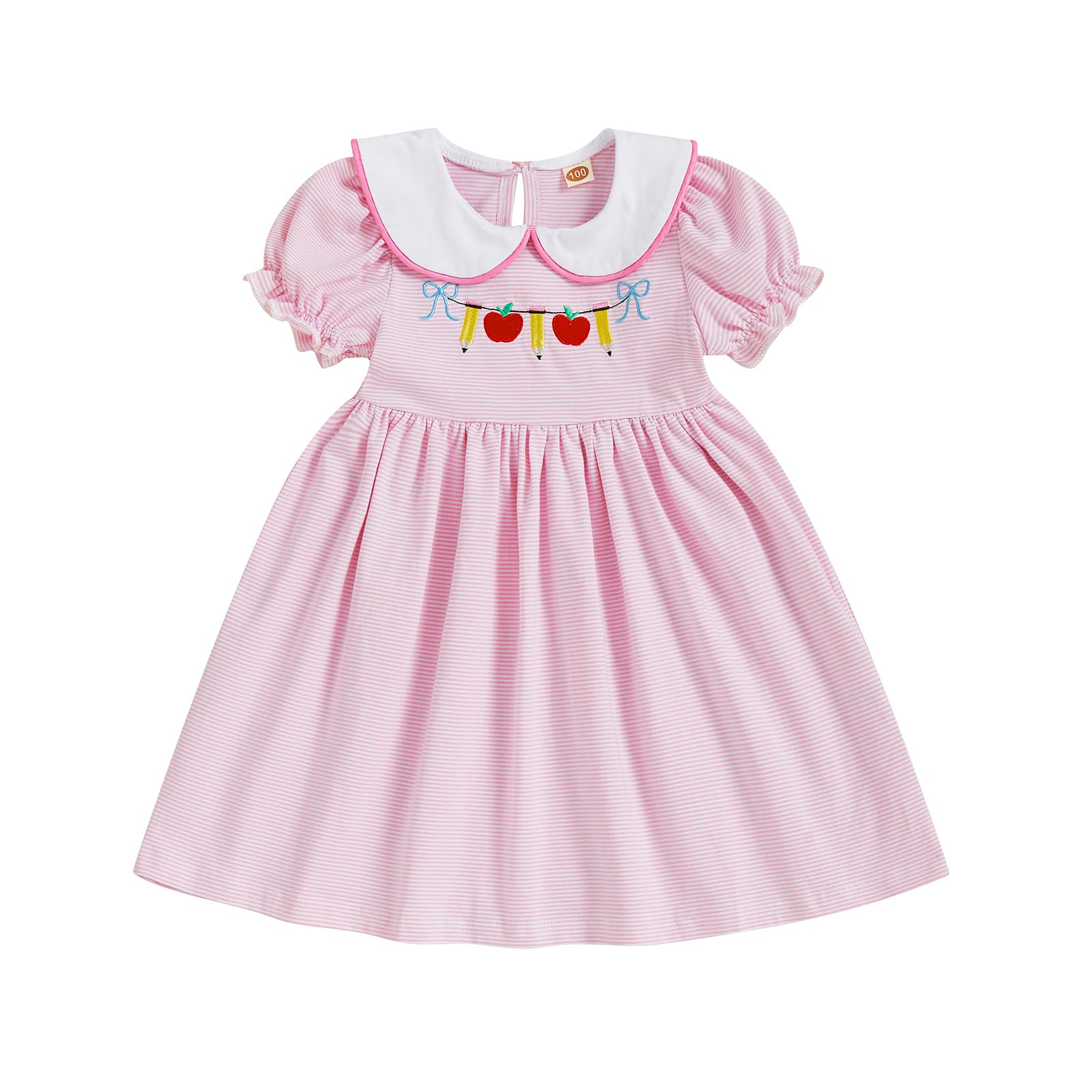 Socutebabe Toddler Girl Back to School Clothes First Day of School Dress Cute Doll Collar Pre Kindergarten Outfits for Girls (Pe