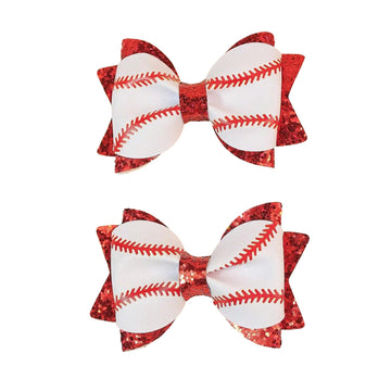 Baseball Hair Bows for Girls, 2PCS Softball Cheer Bows with Glitter, Game Day Sports Hair Accessories for Toddlers Kids