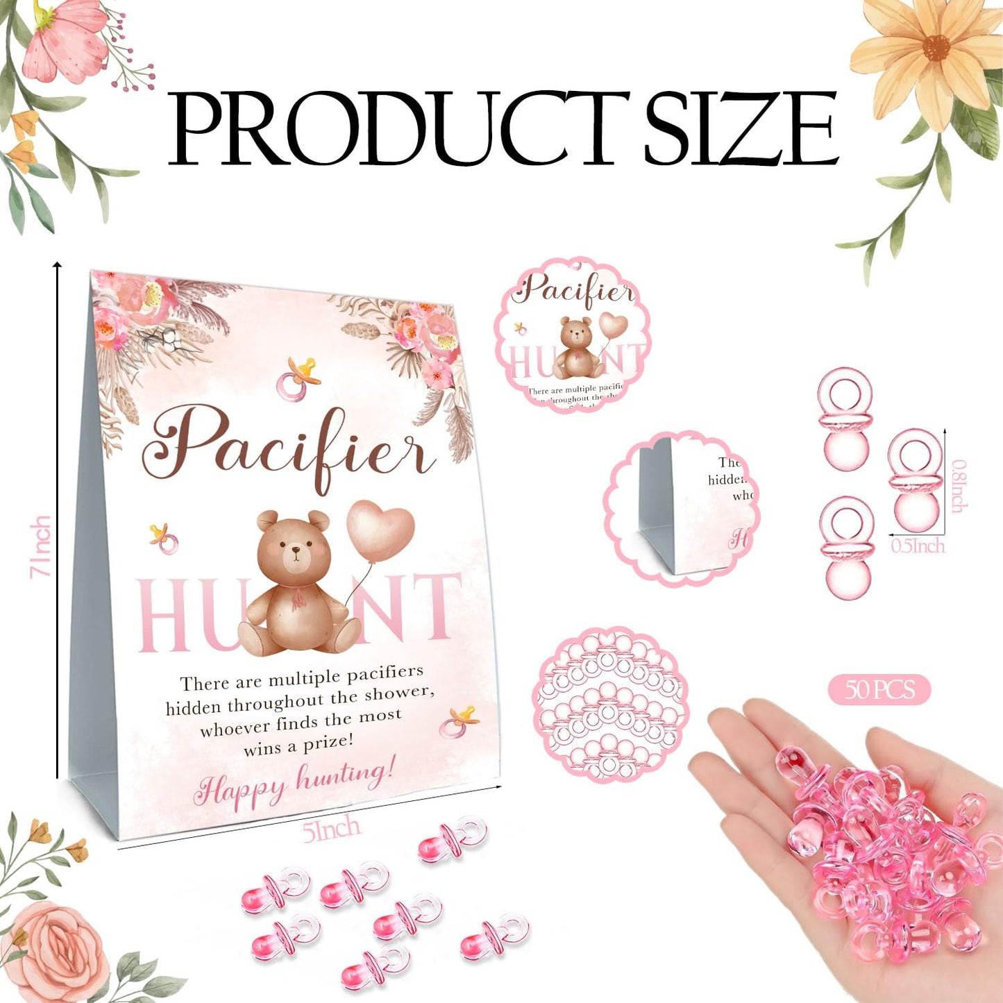 Guawubiang Winnie Pacifiers Hunt For Baby Shower Game, Mini Pacifiers Baby Shower Games Set, Include Winnie Theme Baby Pacifier
