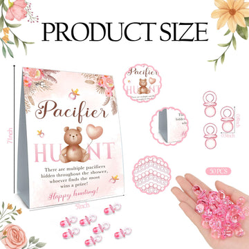 Guawubiang Winnie Pacifiers Hunt For Baby Shower Game, Mini Pacifiers Baby Shower Games Set, Include Winnie Theme Baby Pacifier