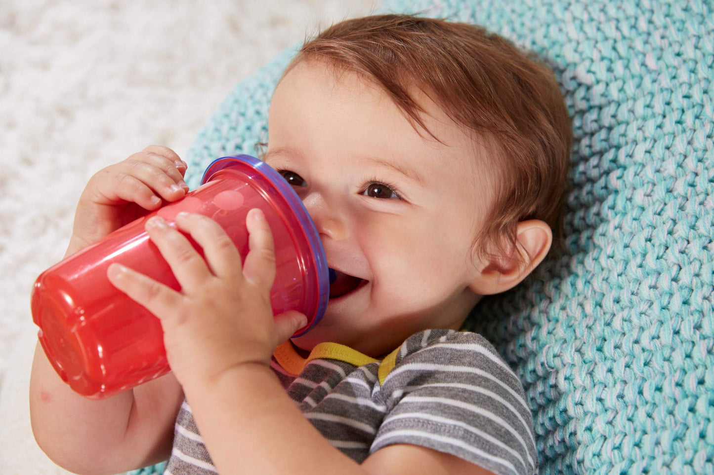 The First Years Take & Toss Spill Proof Sippy Cups - Reusable Toddler Cups - Rainbow - Kids Cups And Snap On Lids For Ages 9 Mon
