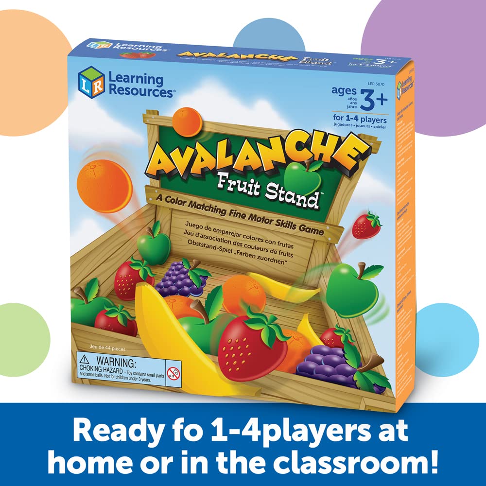 Learning Resources Avalanche Fruit Stand - 42 Pieces, Ages 3+ Toddler Learning Toys, Fine Motor/Grip Game, Develops Color Matchi