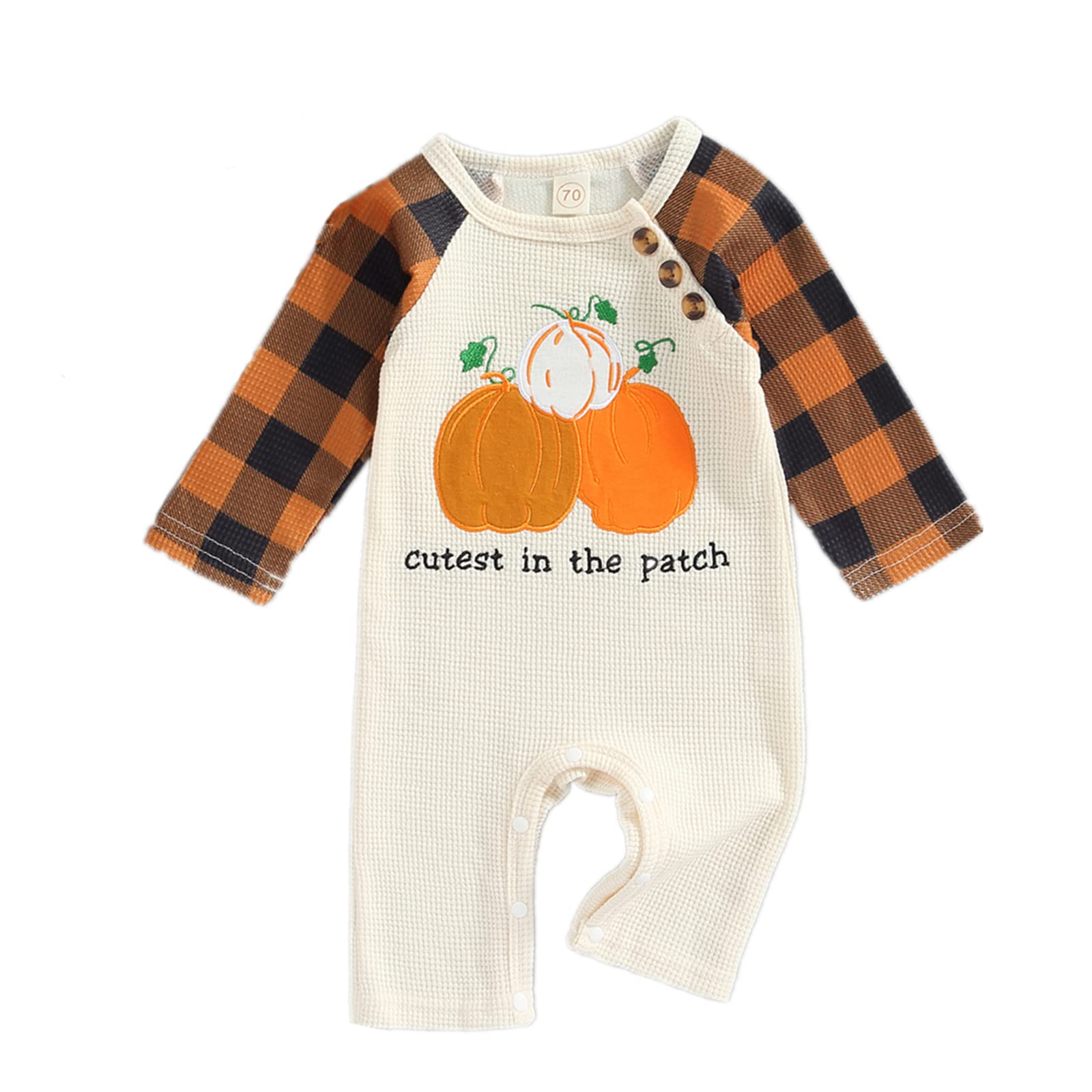 Halloween Baby Boy Girl Outfit Pumpkin Long Sleeve Onesie Romper Jumpsuit Halloween Clothes Girl Boy (Cutest In The Patch,6-12 M