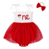 Titkkop Baby Girl 1St Birthday Clothes One Year Old Tulle Romper Sleeveless Bodysuit Cake Smash Outfits(Red-White,12-18M)