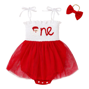 Titkkop Baby Girl 1St Birthday Clothes One Year Old Tulle Romper Sleeveless Bodysuit Cake Smash Outfits(Red-White,12-18M)