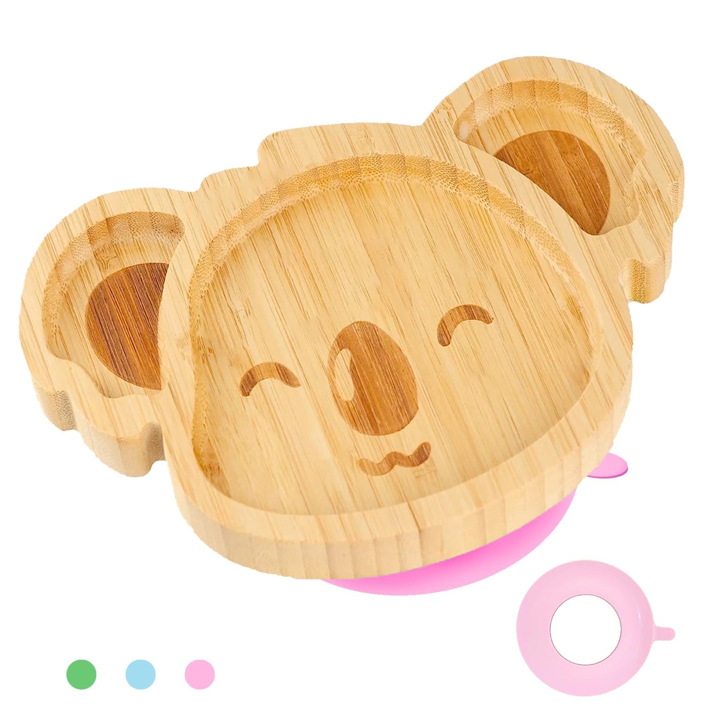 qianliyer Bamboo Suction Plates for Babies & Toddlers - Natural Wooden Animal Koala - Small Led Weaning Supplies - Ages 4-72 Mon